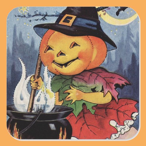 Vintage Halloween Pumpkin Witch Square Sticker