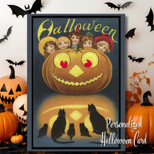 Vintage Halloween Pumpkin with Children Custom Holiday Card