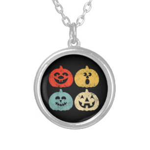 Vintage Halloween Pumpkin Women, Men, Kids, Funny  Silver Plated Necklace