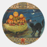 Vintage Halloween Pumpkins Black Cat Classic Round Sticker