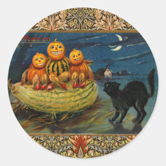 Vintage Halloween Pumpkins Black Cat Classic Round Sticker