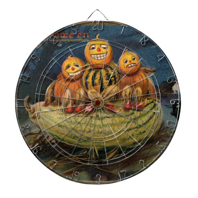 Vintage Halloween Pumpkins Black Cat Dart Board (Front)