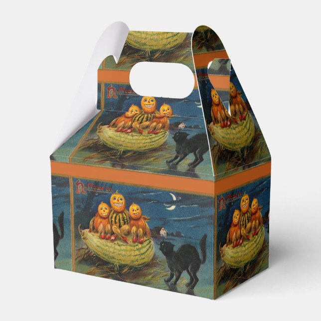 Vintage Halloween Pumpkins Black Cat Favor Boxes (Front Side)