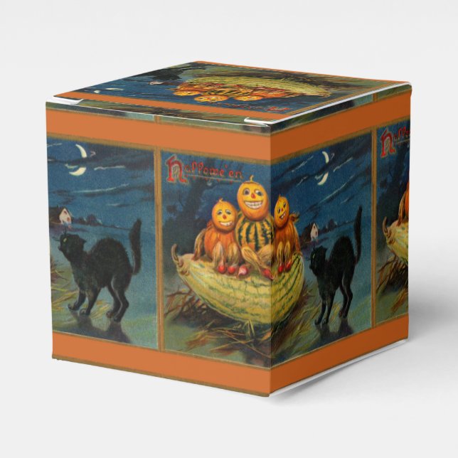 Vintage Halloween Pumpkins Black Cat Favor Boxes (Front Side)