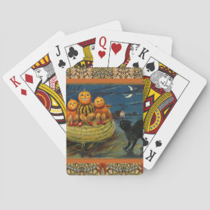 Vintage Halloween Pumpkins Black Cat Poker Cards