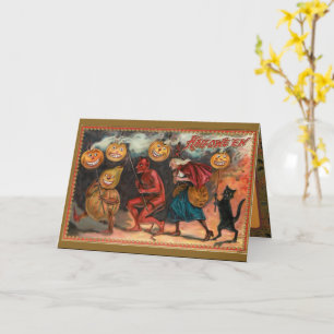 Vintage Halloween Pumpkins Devils and Witches Card