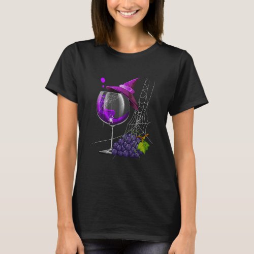 Vintage Halloween Purple Grape Wine Glass Witch Ha T-Shirt