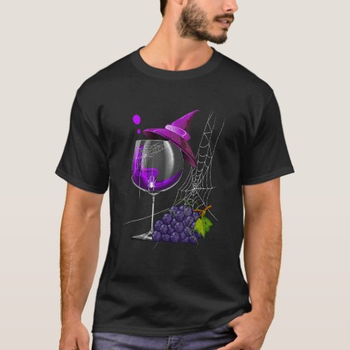 Vintage Halloween Purple Grape Wine Glass Witch Ha T-Shirt