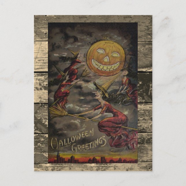 Vintage Halloween Rare Funny Illustration Postcard (Front)