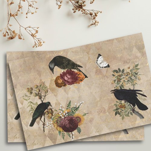 Vintage Halloween Raven Decoupage Victorian   Tiss Tissue Paper
