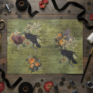 Vintage Halloween Raven Decoupage Victorian Tissue Paper