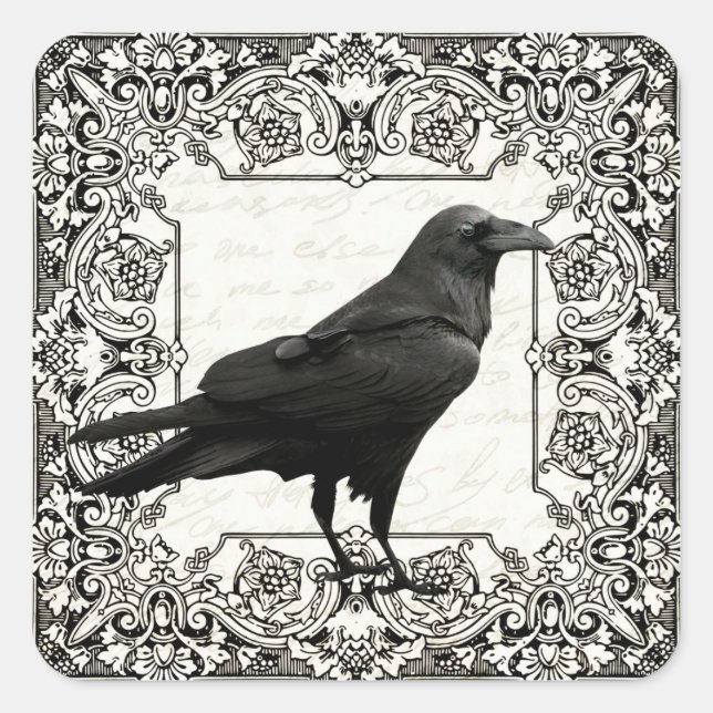 Vintage Halloween raven Square Sticker (Front)