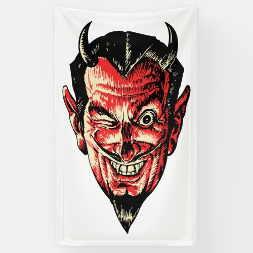 Vintage Halloween Red Devil Head Banner