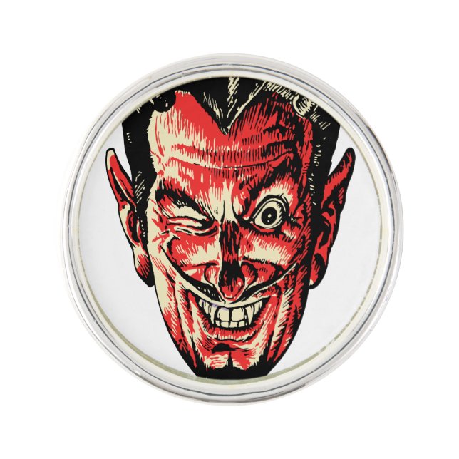 Vintage Halloween Red Devil Head Pin (Front)