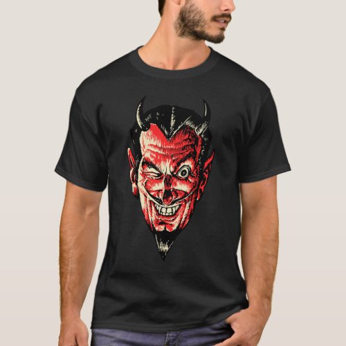 Vintage Halloween Red Devil Head T_Shirt