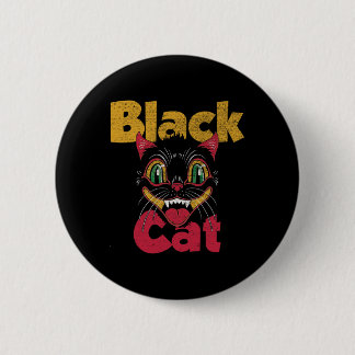 Vintage Halloween Retro Black Cat Retro Fireworks Button