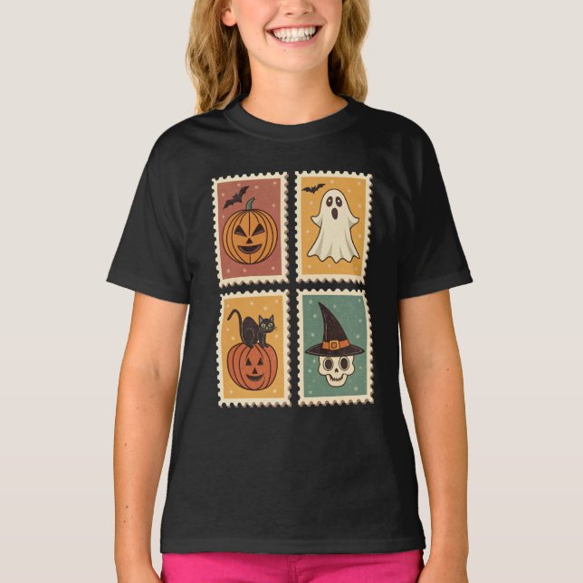 Vintage Halloween Retro Postage Stamp -  T-Shirt (Front)