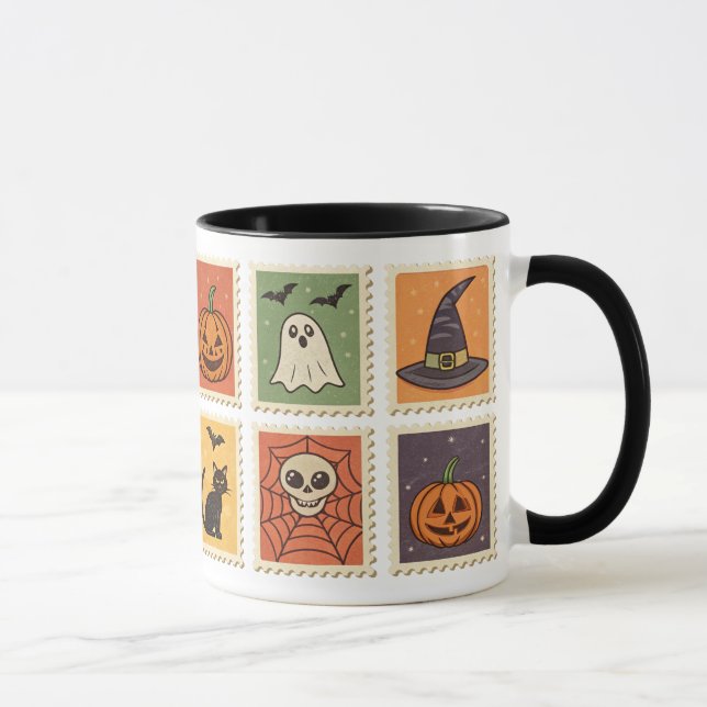 Vintage Halloween Retro Stamps Mug (Right)