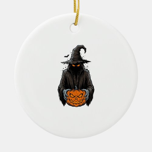 Vintage Halloween Scarecrow Pumpkin Shirt Design_1 Ceramic Ornament