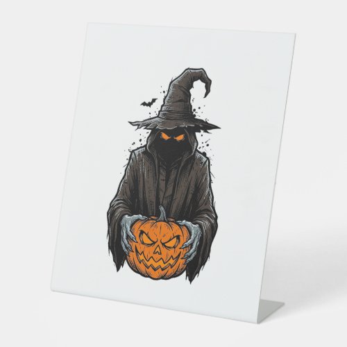Vintage Halloween Scarecrow Pumpkin Shirt Design_1 Pedestal Sign