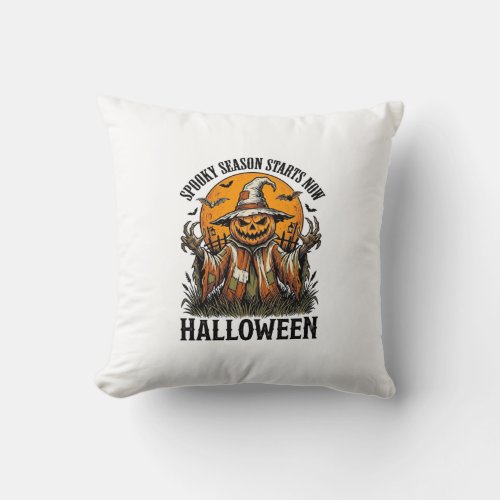 Vintage Halloween Scarecrow Pumpkin Witch Shirt_1 Throw Pillow