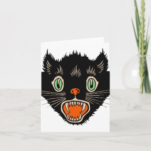 Vintage Halloween Scared Black Cat Card
