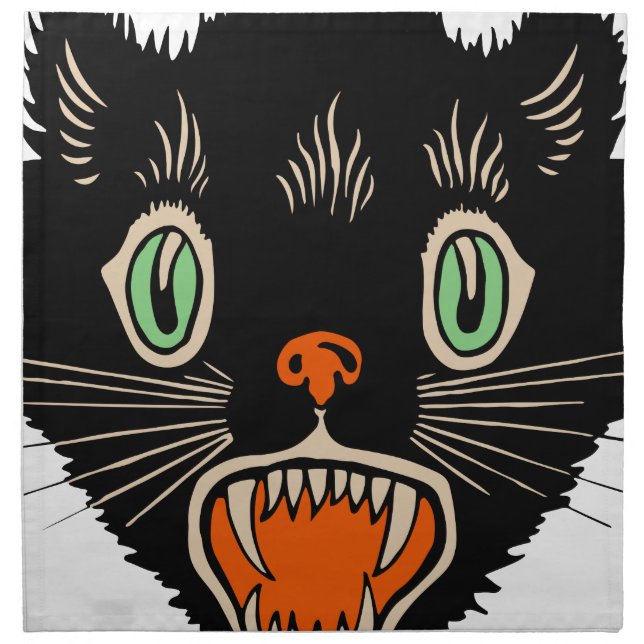 Vintage Halloween Scared Black Cat Cloth Napkin (Front)