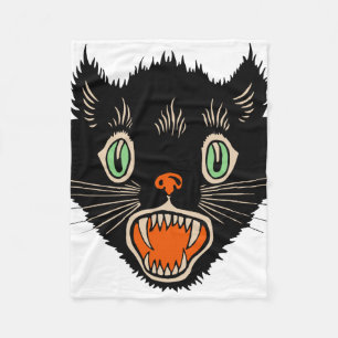 Vintage Halloween Scared Black Cat Fleece Blanket