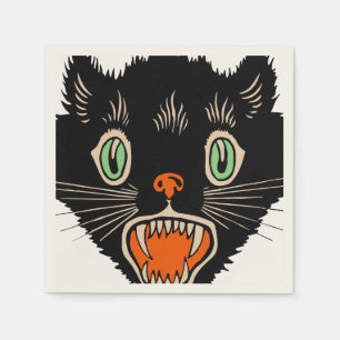 Vintage Halloween Scared Black Cat Paper Napkins