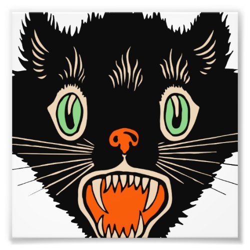 Vintage Halloween Scared Black Cat Photo Print