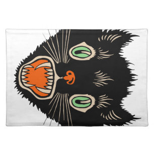 Vintage Halloween Scared Black Cat Placemat