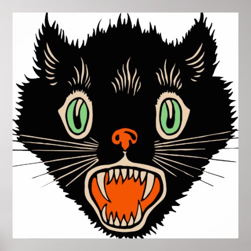 Vintage Halloween Scared Black Cat Poster