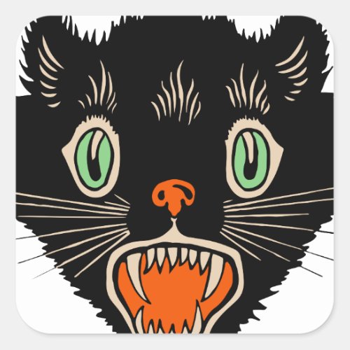 Vintage Halloween Scared Black Cat Square Sticker