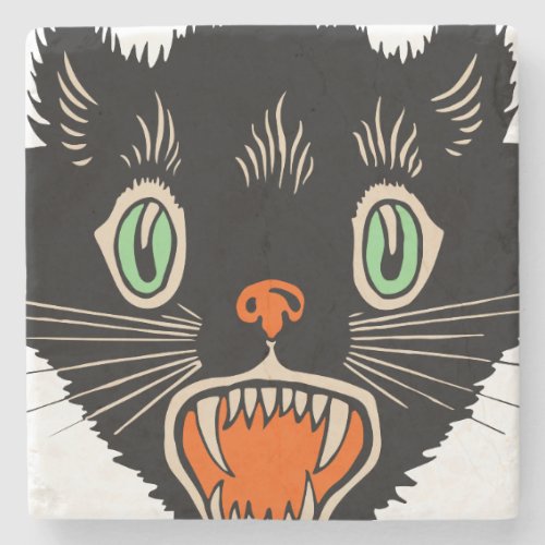 Vintage Halloween Scared Black Cat Stone Coaster