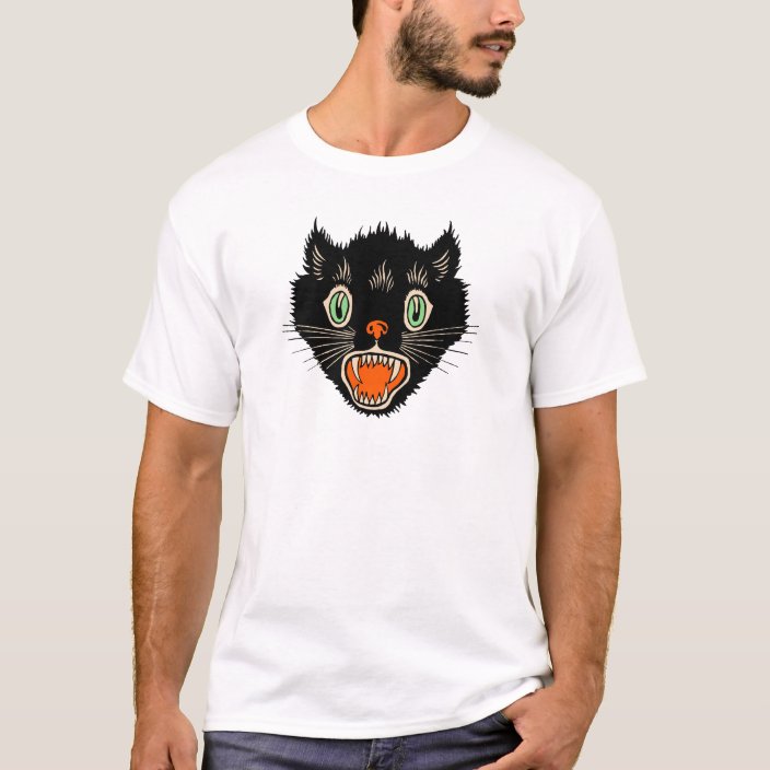 Vintage Halloween Scared Black Cat T Shirt Zazzle Com