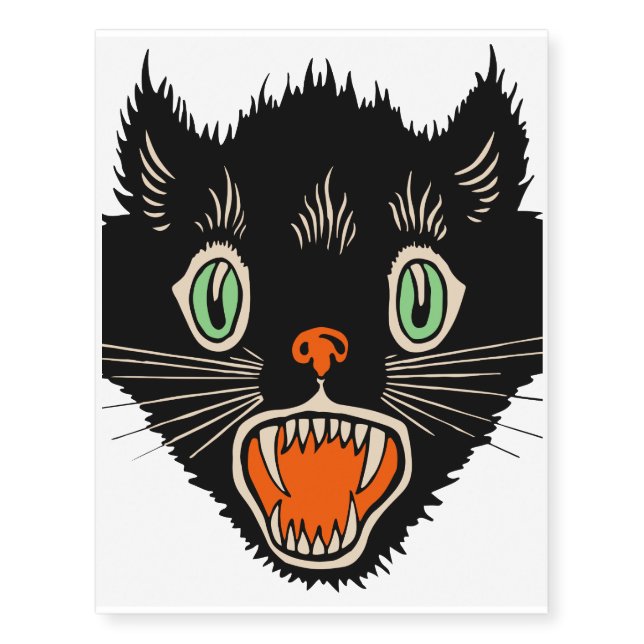 Vintage Halloween Scared Black Cat Temporary Tattoos (Front)
