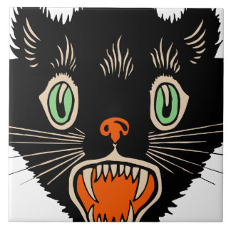 Vintage Halloween Scared Black Cat Tile