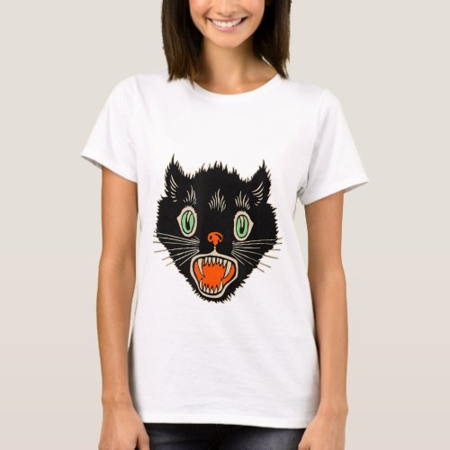 Vintage Halloween Scary Black Cat Horror Gift Desi T_Shirt