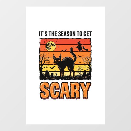 Vintage Halloween Scary Cat Witch Shirt Design_1 Window Cling