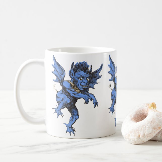 Vintage Halloween, Scary Evil Gargoyle Demon Coffee Mug (With Donut)