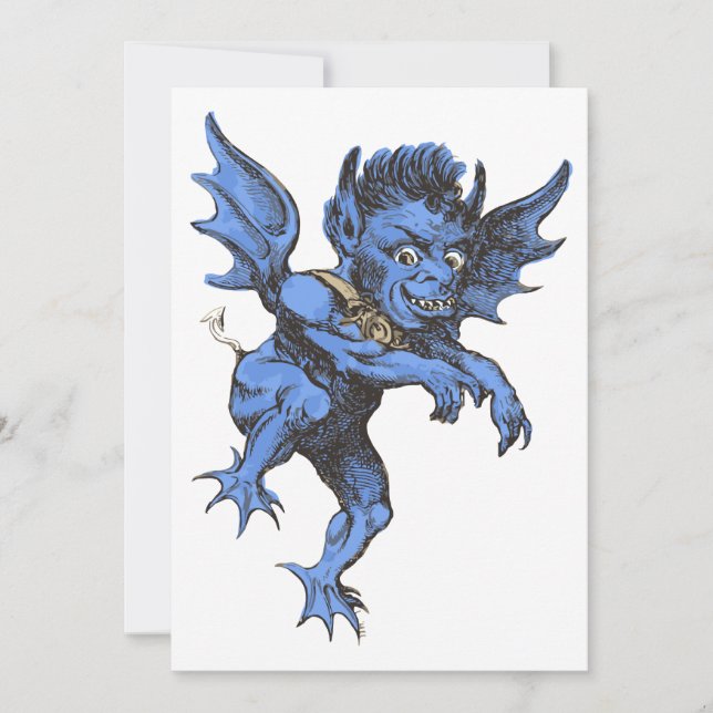 Vintage Halloween, Scary Evil Gargoyle Demon Invitation (Front)