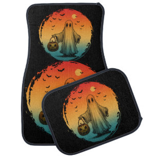 vintage halloween scary ghost pumpkin bats car floor mat