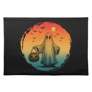 vintage halloween scary ghost pumpkin bats cloth placemat