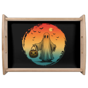 vintage halloween scary ghost pumpkin bats serving tray