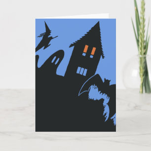 Vintage Halloween, Scary Haunted House and Witch Card