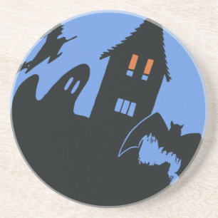Vintage Halloween, Scary Haunted House and Witch Drink Coaster
