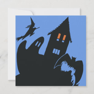 Vintage Halloween, Scary Haunted House and Witch Invitation