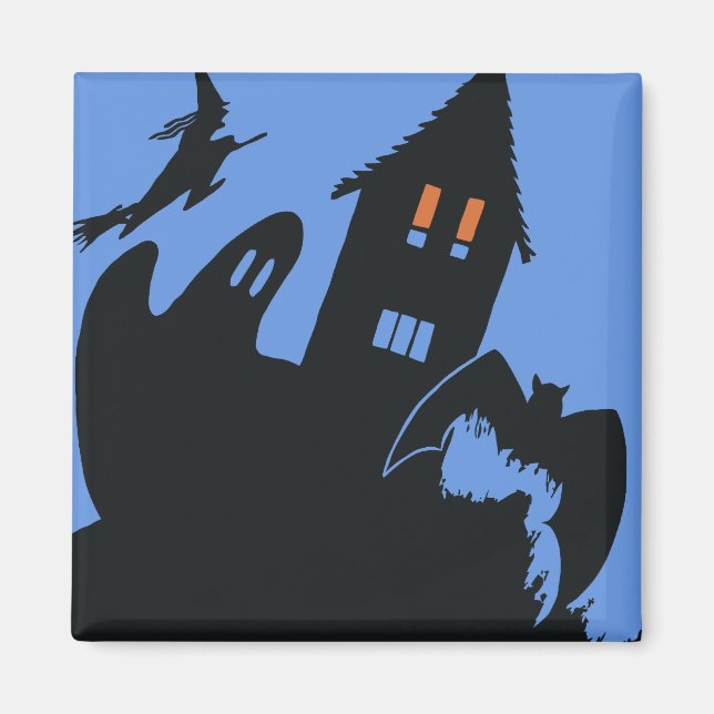 Vintage Halloween, Scary Haunted House and Witch Magnet (Front)
