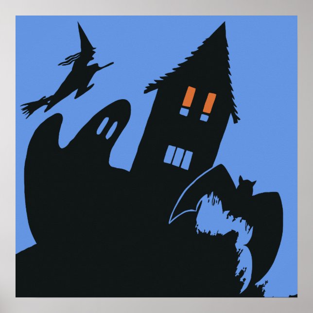 Vintage Halloween, Scary Haunted House and Witch Poster (Front)