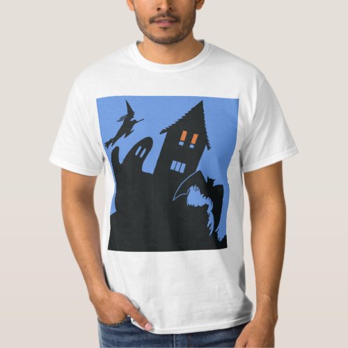 Vintage Halloween Scary Haunted House and Witch T_Shirt